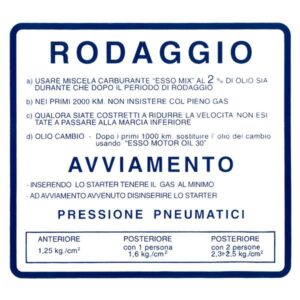 Aufkleber Einfahrvorschrift, RODAGGIO fuer Vespa 50 SS/90 SS fuer Vespa 50 SS/90 SS