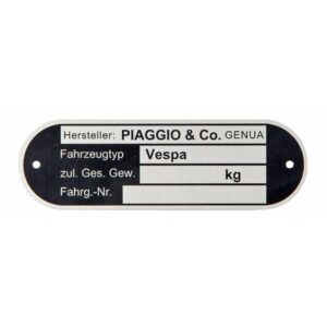Typenschild "PIAGGIO&CO. Genova" fuer Vespa alle dt. Modelle '67->/alle ital. Modelle fuer Vespa alle dt. Modelle '67->/alle ital. Modelle