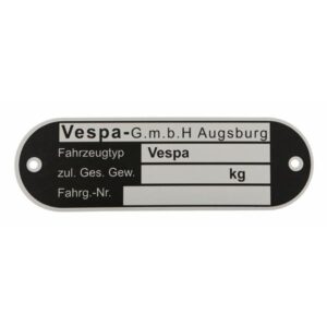 Typenschild "Vespa GmbH Augsburg" fuer Vespa alle dt. Modelle '62-'67 fuer Vespa alle dt. Modelle '62-'67