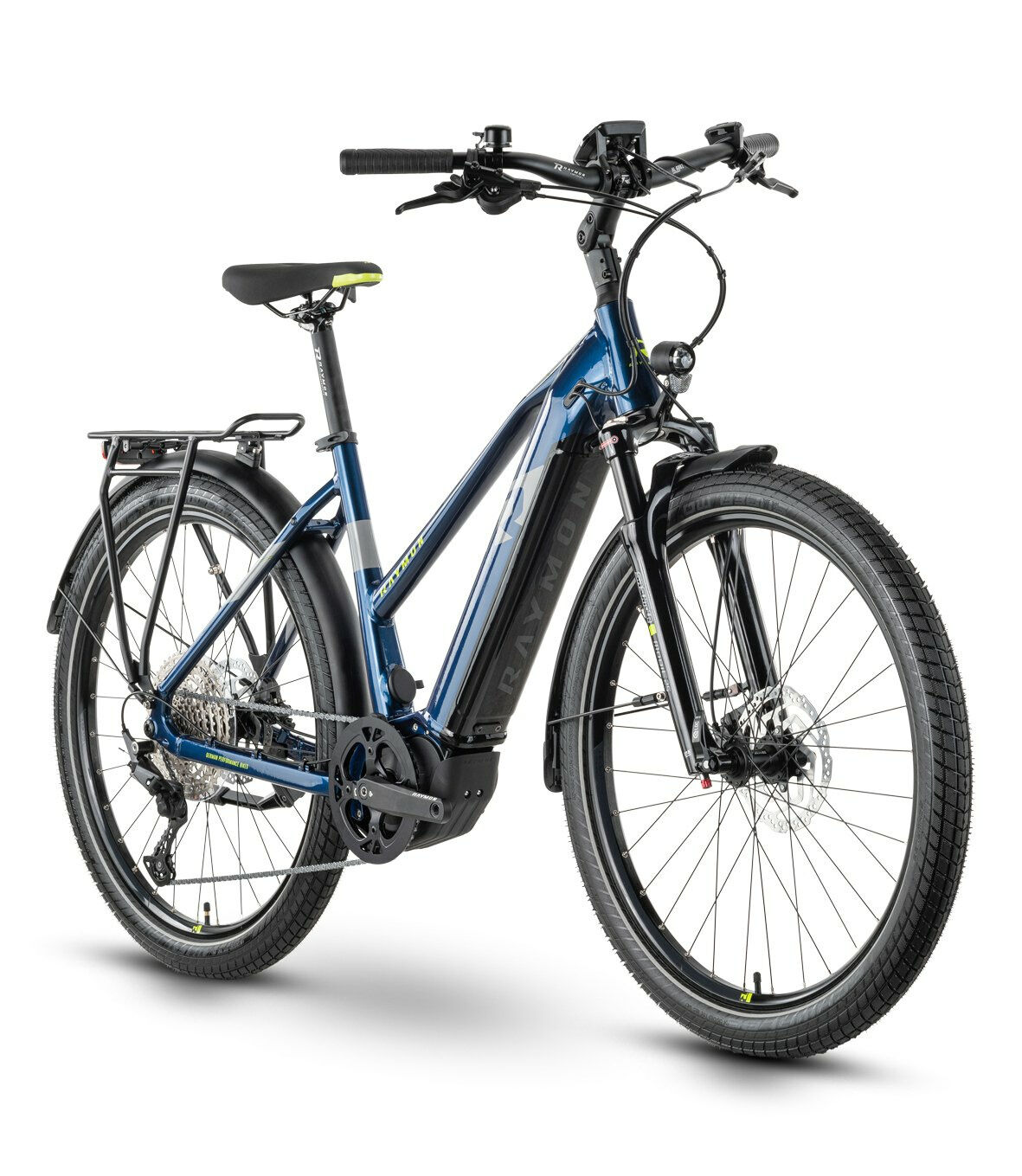 Raymon TourRay E 7.0 dark blue/grey/lime green 2023 27,5"; 630 Wh Trapez